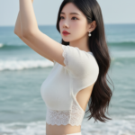 Chân dung thanh lịch của cô gái trẻ bên bờ biển đẹp dịu dàng