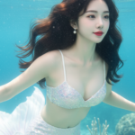 Chân dung cô gái trẻ như nàng tiên cá xinh đẹp bơi lội dưới nước trong ánh sáng tự nhiên