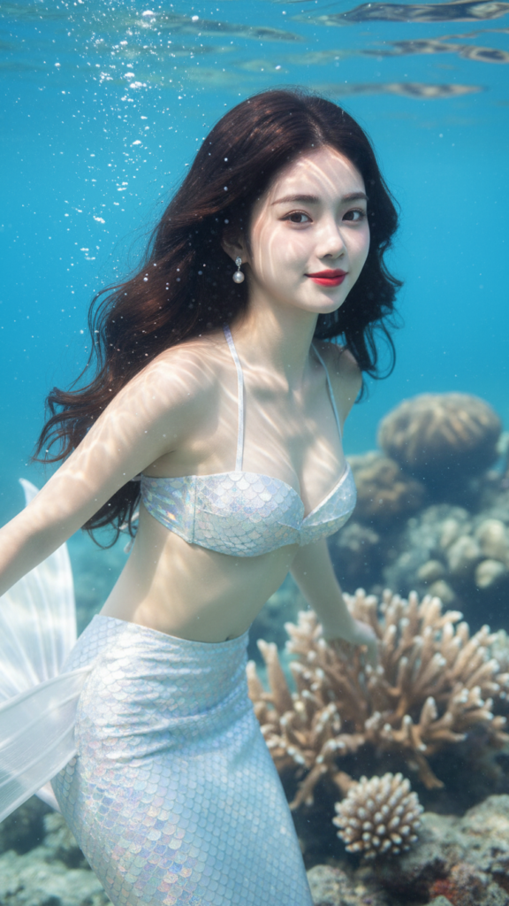 Tạo chân dung cô gái trẻ hóa thân thành nàng tiên cá tuyệt đẹp dưới nước