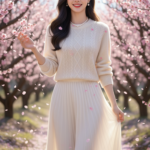 Chân dung cô gái trẻ trong bối cảnh xuân thanh lịch và tươi sáng