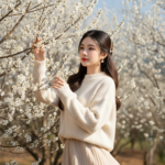 Chân dung thiếu nữ dưới hoa mận trắng tại Mộc Châu mùa xuân rực rỡ