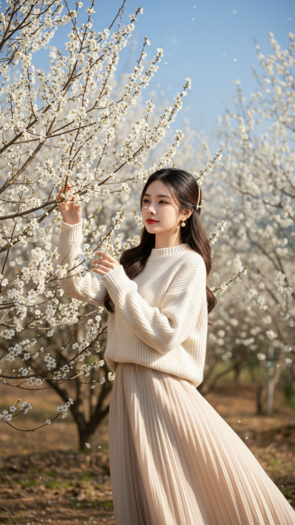 Chân dung thiếu nữ dưới hoa mận trắng tại Mộc Châu mùa xuân rực rỡ