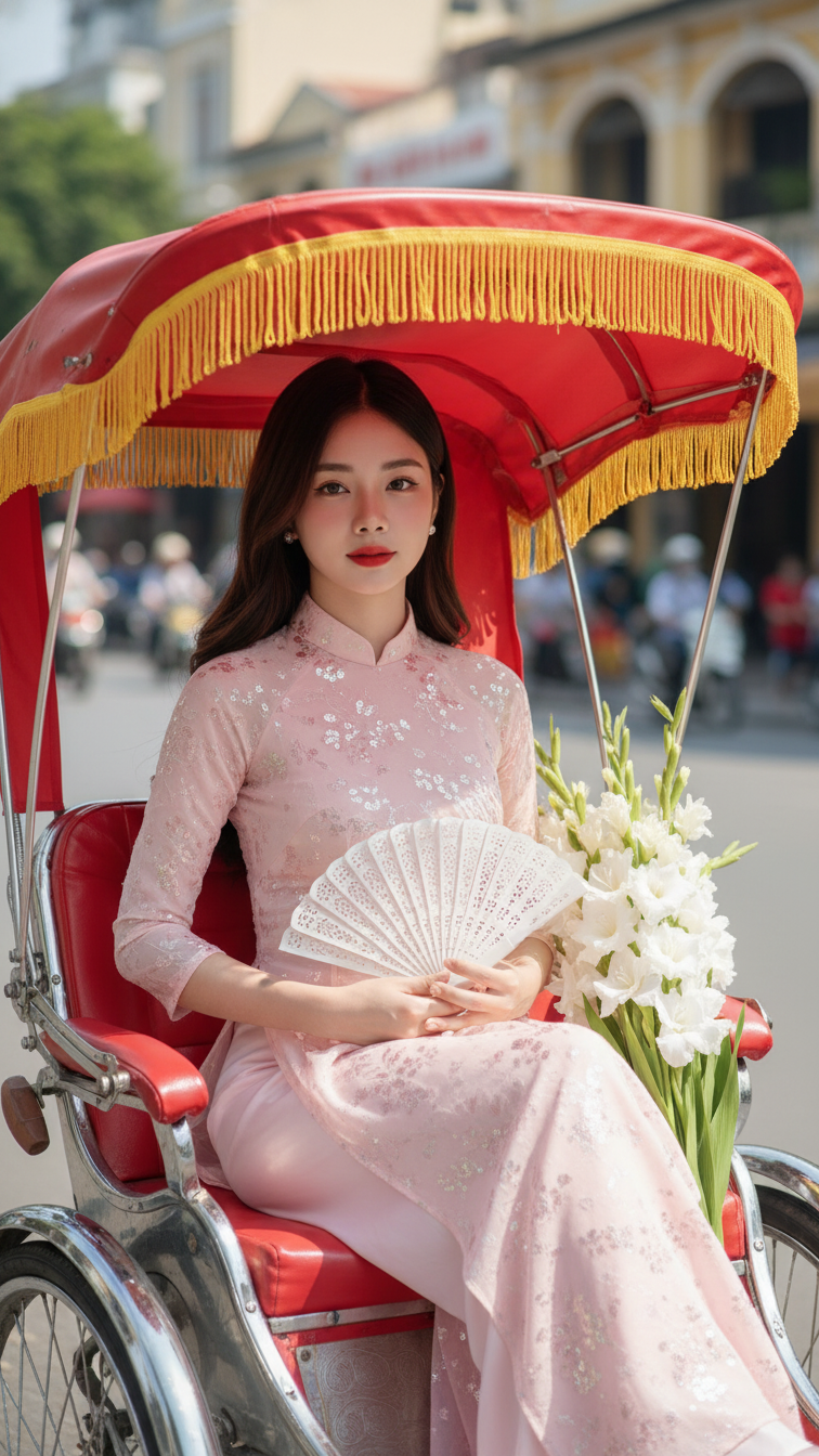 Chân dung cô gái trẻ trong áo dài giữa phố urban sống động và đầy sắc màu