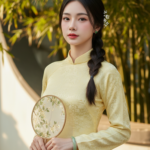 Chân dung thanh lịch của cô gái trẻ trong trang phục áo dài truyền thống Việt Nam