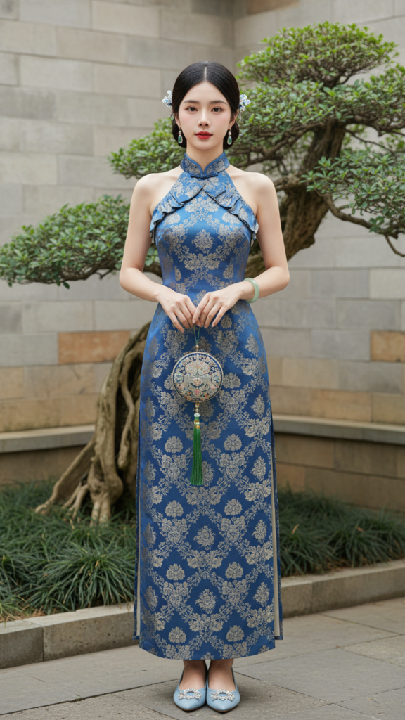 Chân dung thiếu nữ Á Đông trong vườn truyền thống, phong cách thanh lịch và tinh tế.