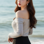 Chân dung thanh lịch của cô gái Á Đông bên bờ biển đẹp mắt và tự nhiên