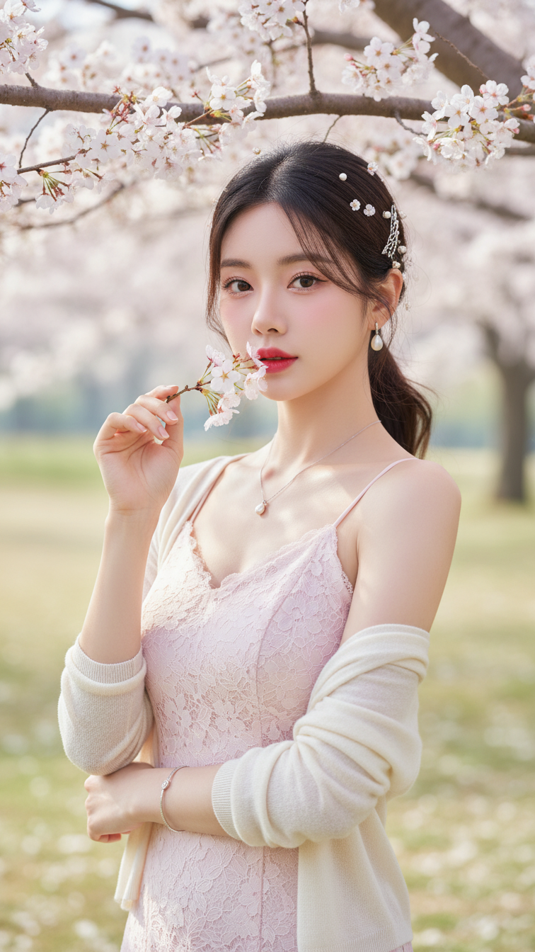 Chân dung mùa xuân lãng mạn của cô gái với vẻ đẹp Hàn Quốc nhẹ nhàng