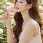 Chân dung cô gái trẻ dịu dàng giữa vườn hồng với vẻ đẹp tự nhiên và thanh khiết