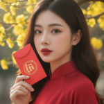 Chân dung chân thực của cô gái trẻ trong áo dài bên hoa mai rực rỡ