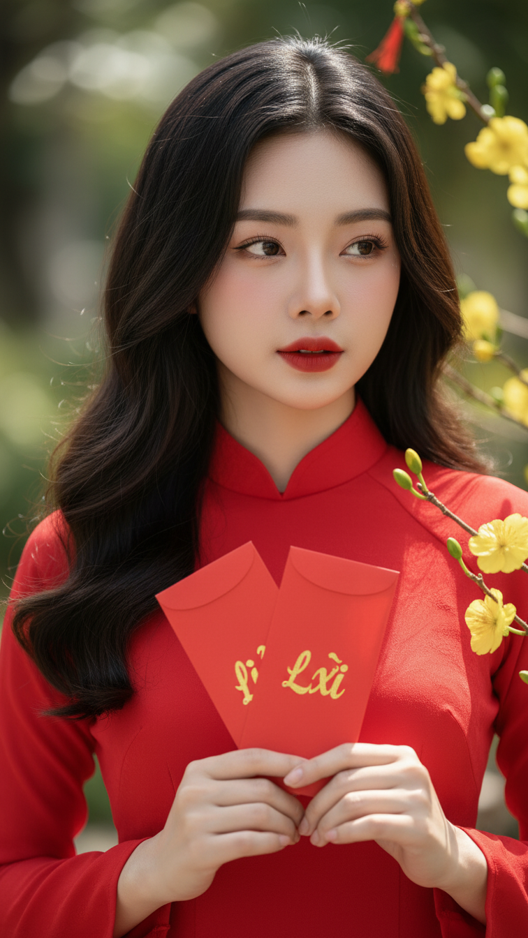 Chân dung chân thực của cô gái trong tà áo dài Việt Nam dưới ánh nắng tự nhiên