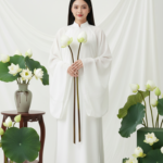 Chân dung người phụ nữ Việt Nam với hoa sen trong studio tối giản ấn tượng.