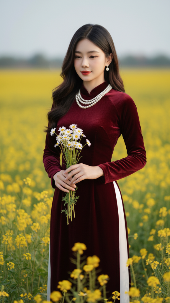 Bức chân dung thanh lịch của cô gái Việt Nam giữa cánh đồng hoa tươi đẹp