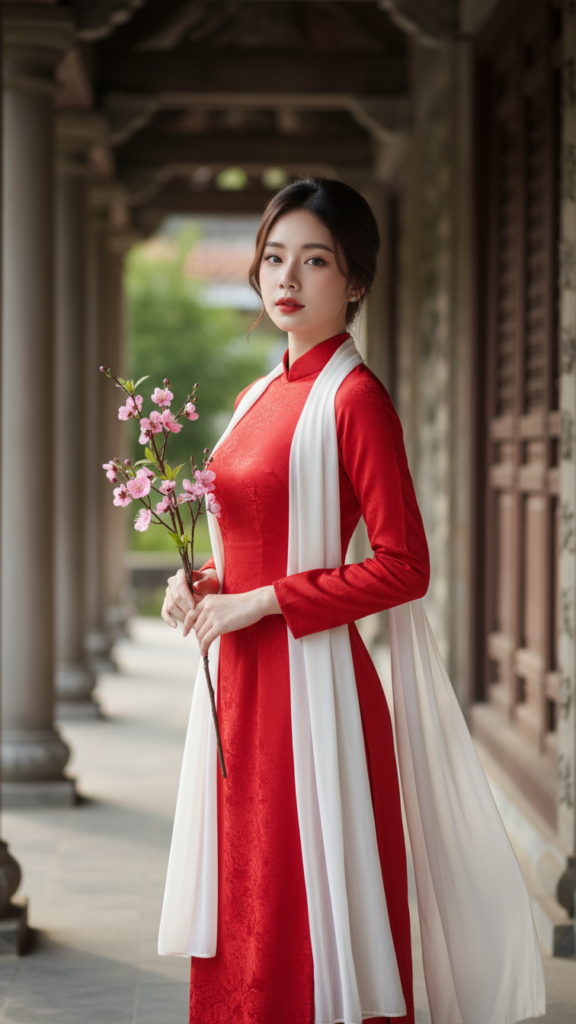 Sắc đỏ truyền thống nhu hòa cùng vẻ đẹp tự tin thanh lịch trong thời trang ao dài