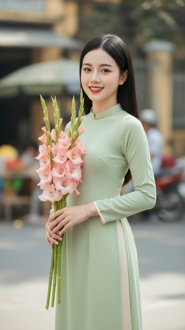 Chân dung thanh lịch với áo dài Việt Nam và nét đẹp tự nhiên ấn tượng