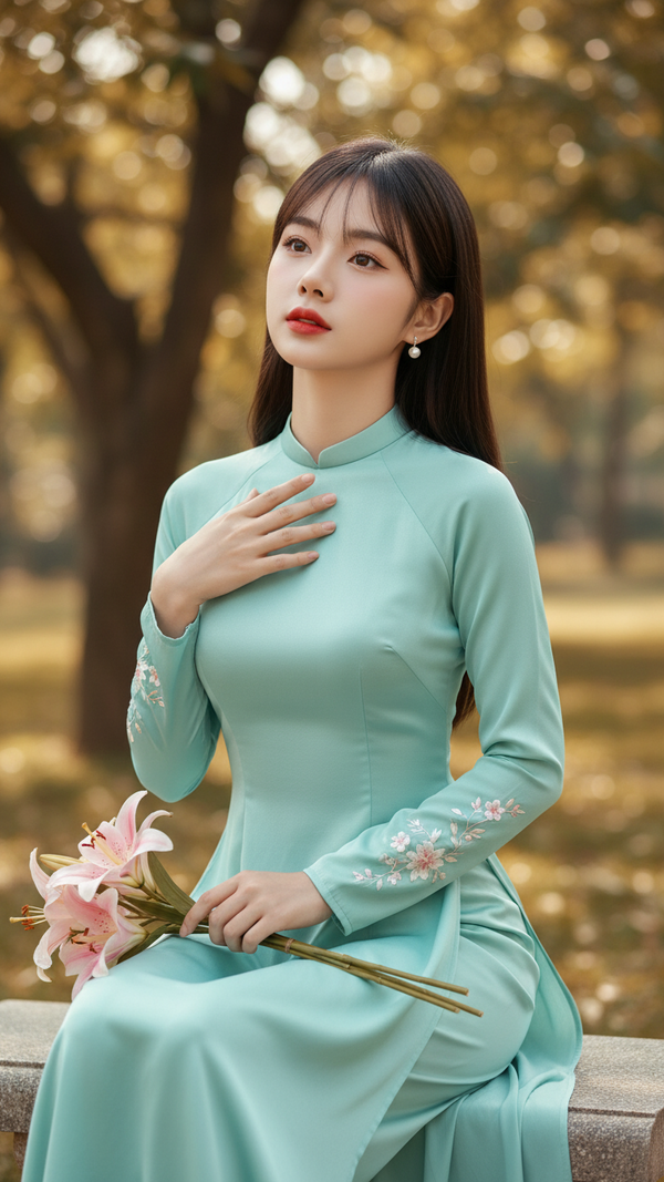 Tỏa sáng vẻ đẹp thanh lịch trong áo dài truyền thống giữa không gian yên bình