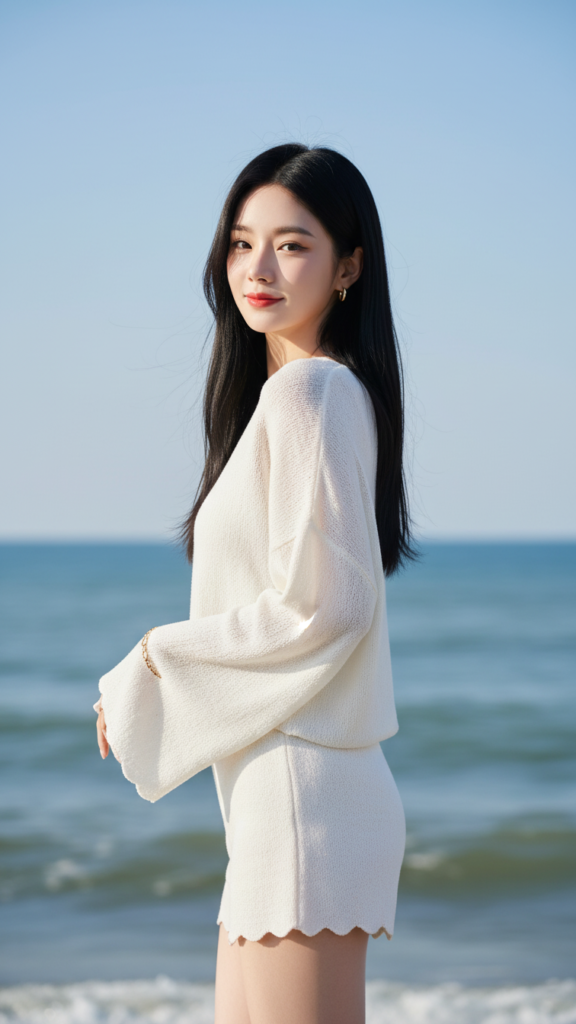 Chân dung cô gái trẻ bên biển với phong cách tự nhiên và thanh lịch