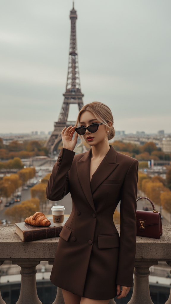 Chân dung thời trang của cô gái trẻ giữa phong cảnh Paris lãng mạn và sang trọng