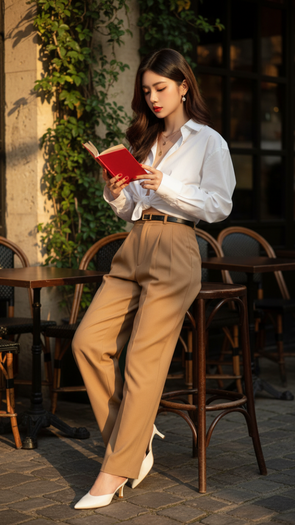 Chân dung phong cách của cô gái trẻ tại quán cà phê Paris mùa vàng