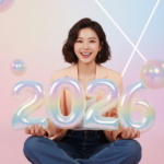 Chân dung trẻ trung của cô gái xinh đẹp cùng con số 2026 đầy màu sắc rực rỡ