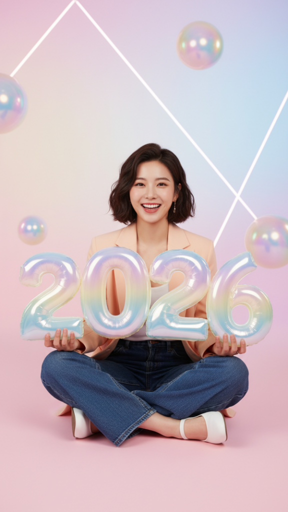 Chân dung trẻ trung của cô gái xinh đẹp cùng con số 2026 đầy màu sắc rực rỡ