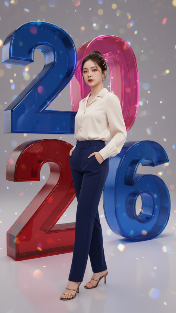 Chân dung cô gái trẻ cho quảng cáo đếm ngược năm 2026 đầy hiện đại và sang trọng