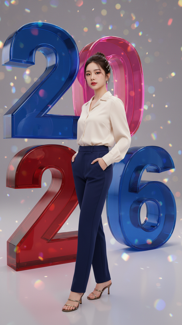 Chân dung cô gái trẻ cho quảng cáo đếm ngược năm 2026 đầy hiện đại và sang trọng