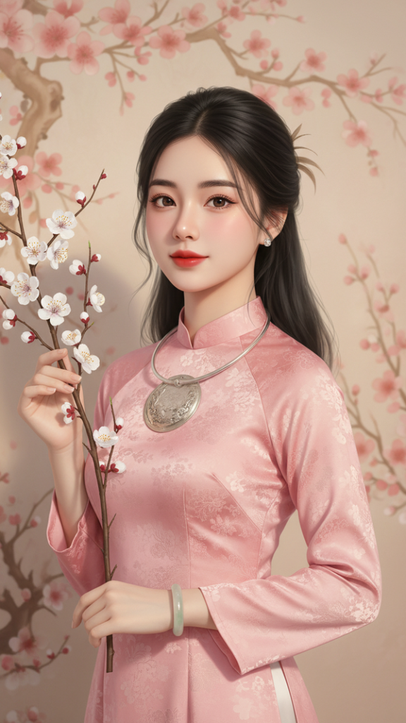 Vẽ chân dung siêu thực của cô gái Việt trẻ đẹp trong trang phục áo dài truyền thống