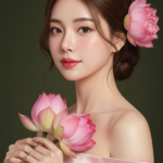 Khắc họa chân dung gần gũi của cô gái trẻ với hoa sen và ánh sáng tự nhiên