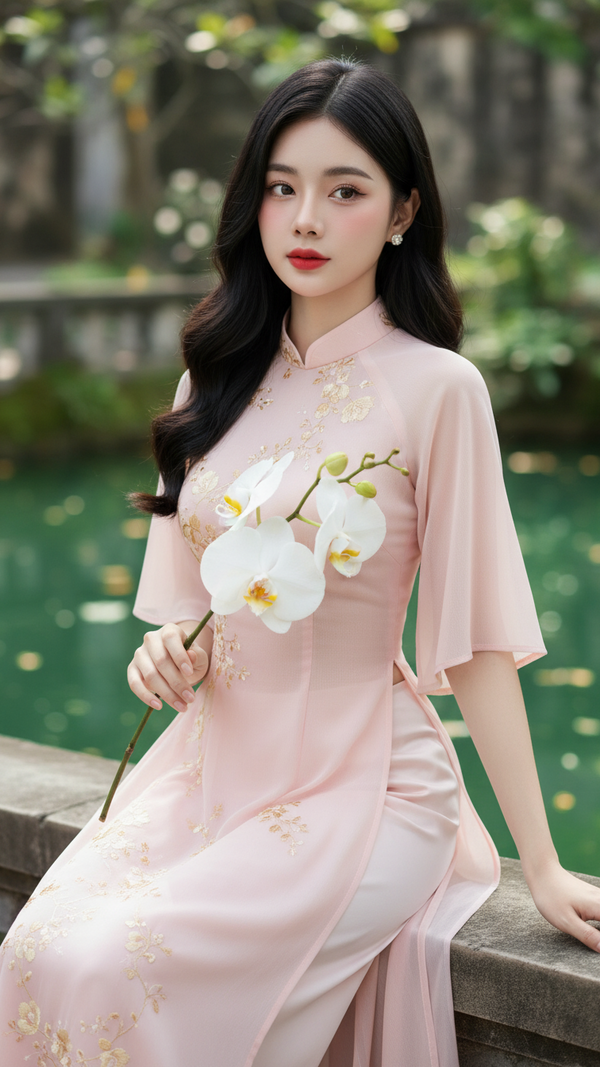 Chân dung sống động của cô gái trẻ trong áo dài truyền thống Việt Nam