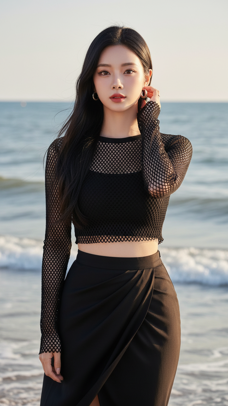 Chân dung thanh lịch của cô gái trẻ bên biển đẹp và cuốn hút.