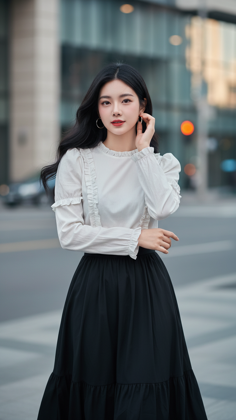 Chân dung cô gái trẻ tự tin và thanh lịch giữa phố urban sôi động