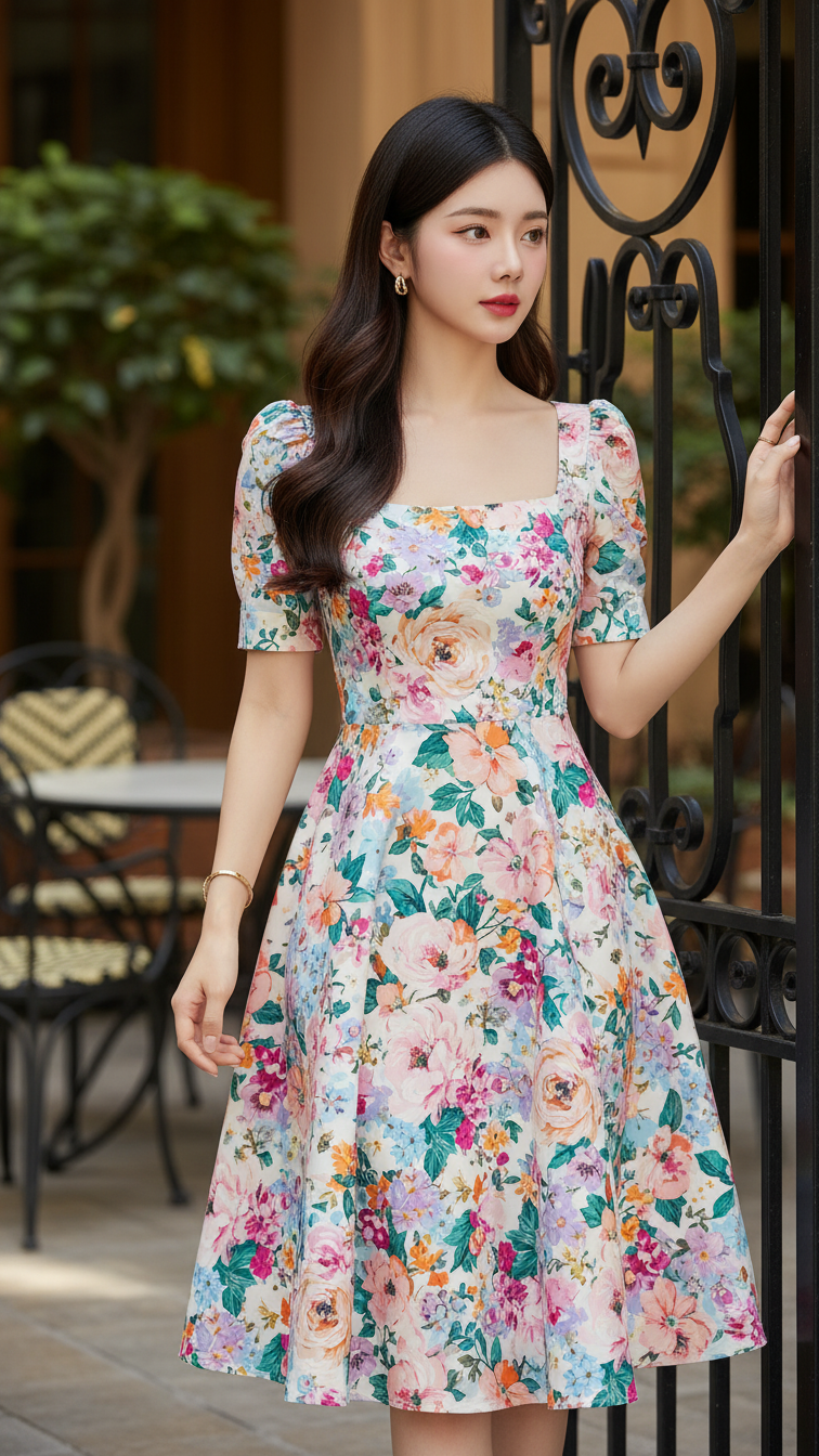 Bức chân dung sống động của cô gái trẻ trong không gian sang trọng ngoài trời