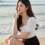 Bức chân dung thanh lịch của cô gái trẻ bên bờ biển trong ánh sáng tự nhiên