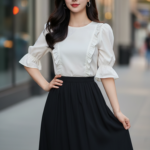 Tạo chân dung một cô gái trẻ tự tin và thanh lịch trong bối cảnh phố xá hiện đại