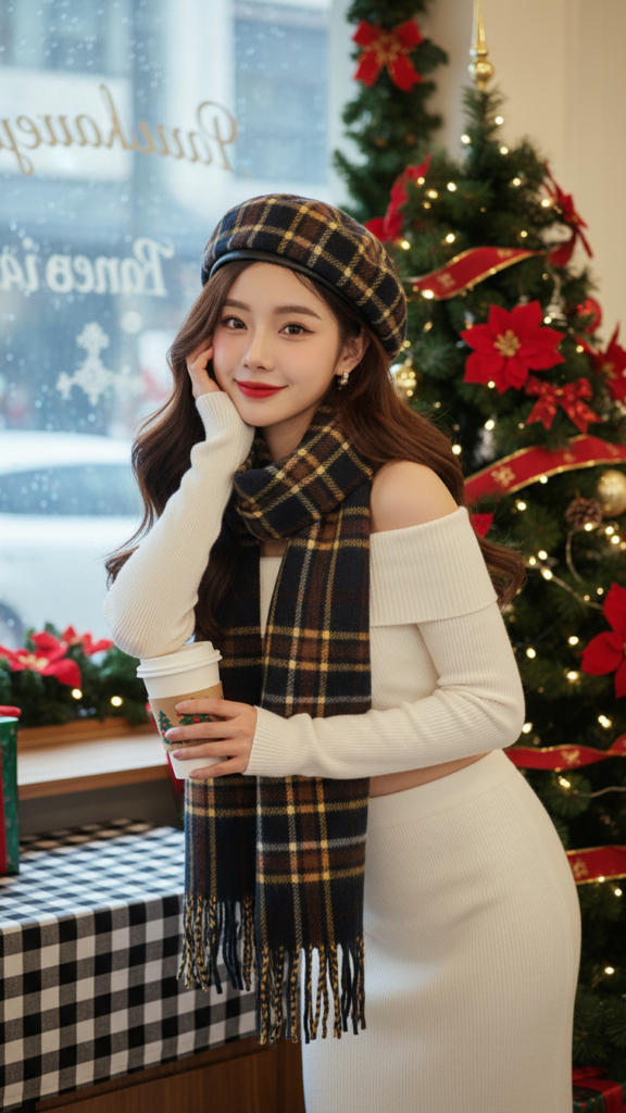 Vẽ chân dung cô gái trẻ thời thượng với phong cách Noel độc đáo