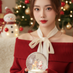 Chân dung siêu thực của cô gái trẻ trong không gian Giáng Sinh ấm áp và dịu dàng.