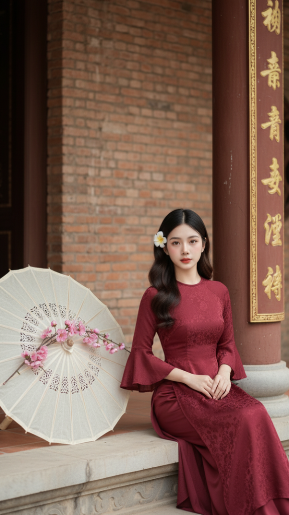 Chân dung phụ nữ trẻ trong không gian cổ điển và dịu dàng tại chùa xưa