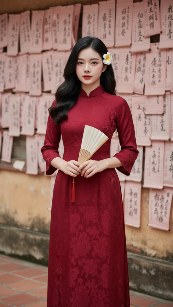 Chân Dung Thanh Lịch Của Cô Gái Trẻ Trong Bối Cảnh Văn Hóa Truyền Thống
