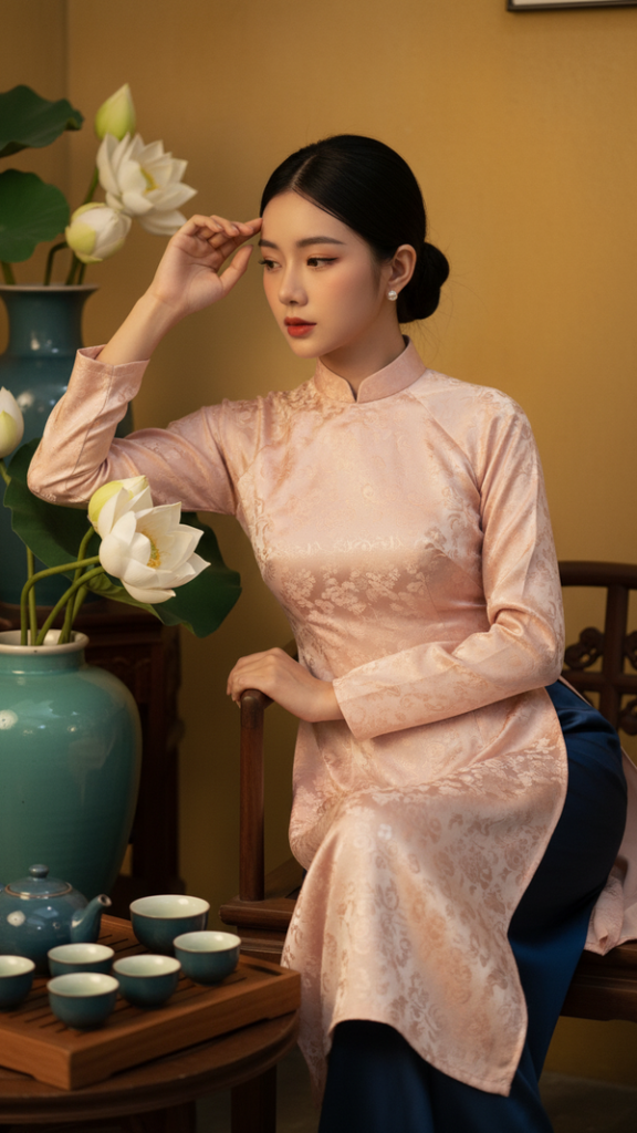 Vẽ chân dung thực tế cô gái trong không gian cổ điển Á Đông dịu dàng và sang trọng