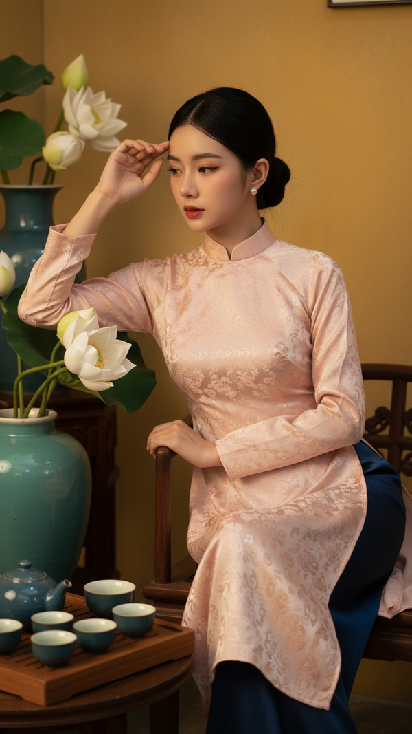 Vẽ chân dung thực tế cô gái trong không gian cổ điển Á Đông dịu dàng và sang trọng