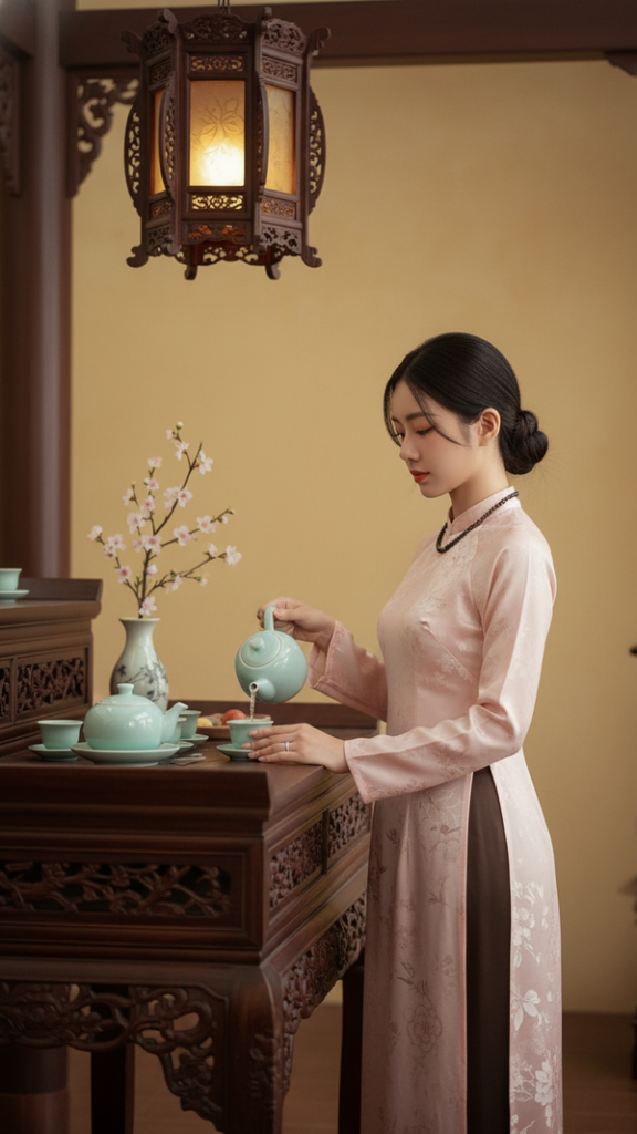 Chân dung nữ thanh lịch trong bối cảnh cổ điển Á Đông trang nhã và tinh tế