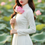 Chân dung thiết kế siêu thực của cô gái Việt trong áo dài trắng và hoa sen hồng