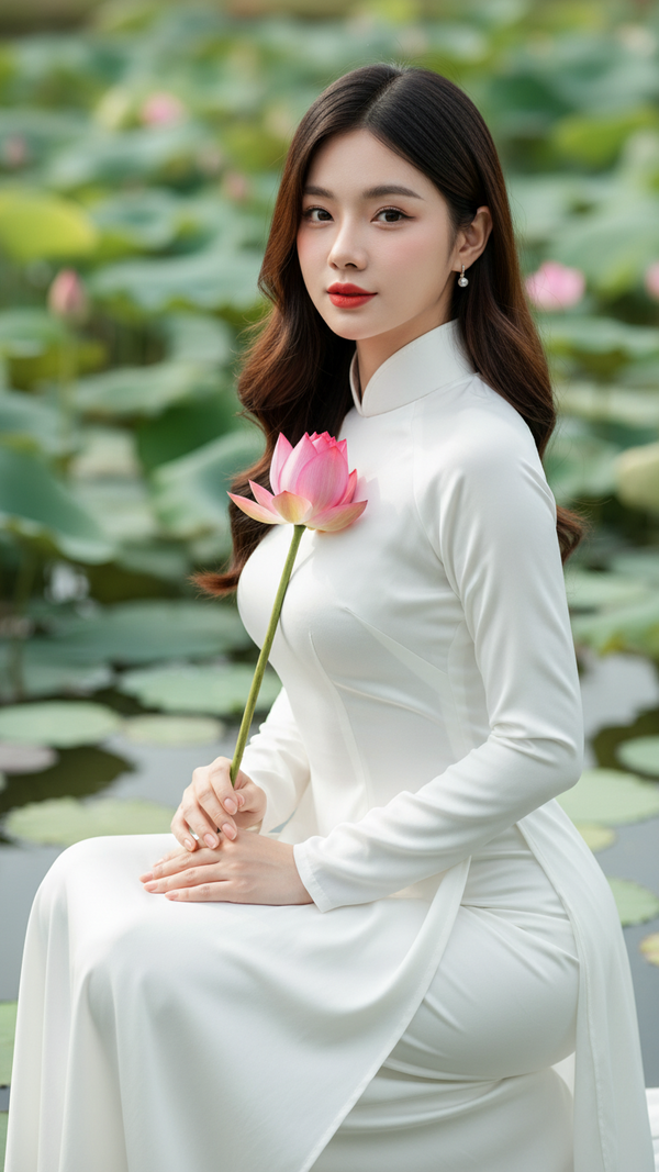 Chân dung sống động của cô gái Việt trong áo dài bên hồ sen rực rỡ