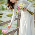 Tạo chân dung siêu thực của cô gái Việt trong áo dài bên hồ sen