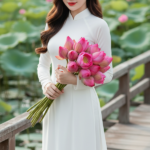 Vẽ chân dung thực tế của cô gái Việt trong áo dài giữa hồ sen sắc nét và tự nhiên