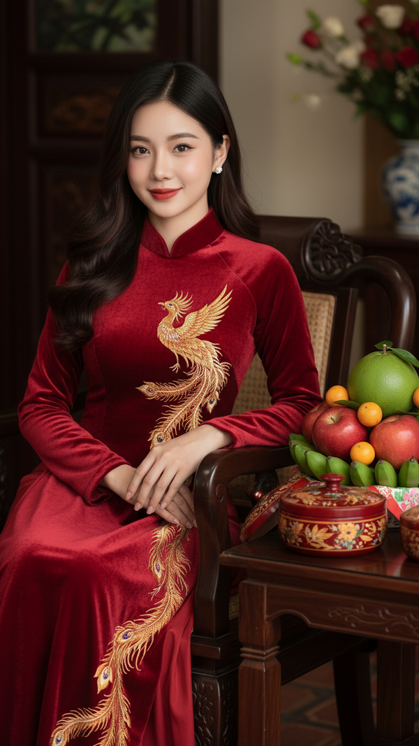 Chân dung người phụ nữ 30 tuổi trong áo dài sang trọng với ánh sáng HDR hoàn hảo