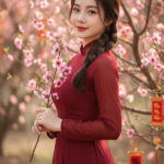 Chân dung trẻ trung của cô gái Việt trong vườn đào rực rỡ mùa xuân