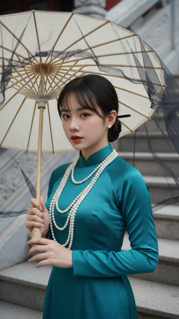 Chân dung cô gái Việt Nam trong áo dài lụa thanh lịch giữa không gian nghệ thuật độc đáo