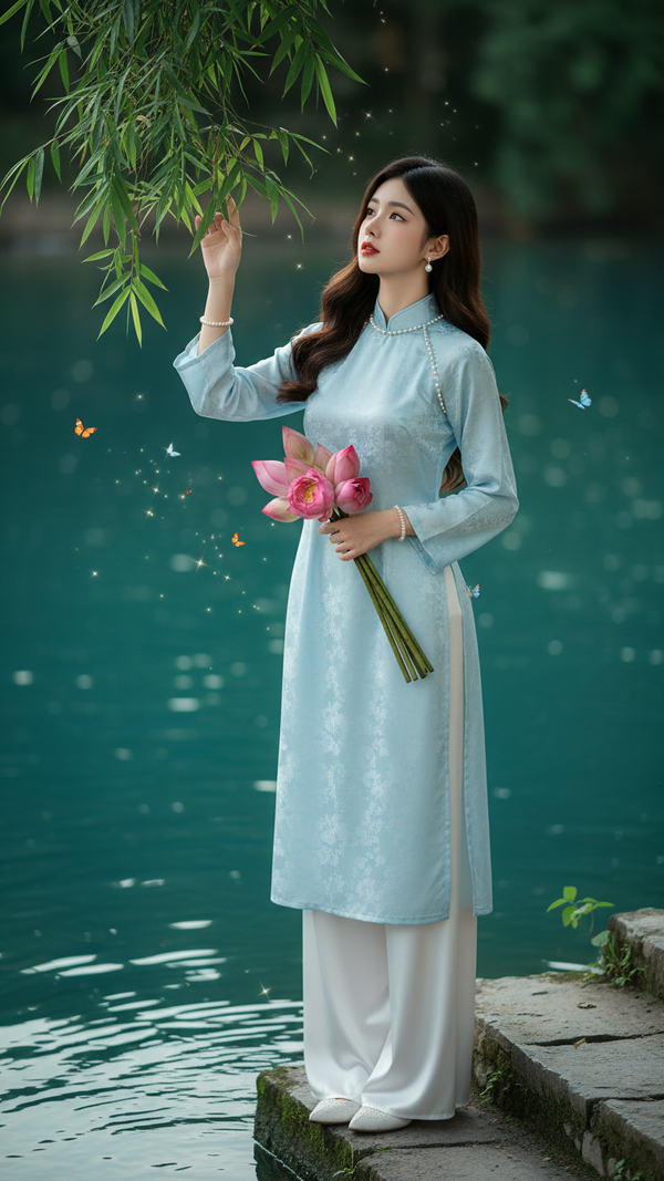 Khắc họa vẻ đẹp dịu dàng của cô gái trẻ bên hồ sen thanh bình