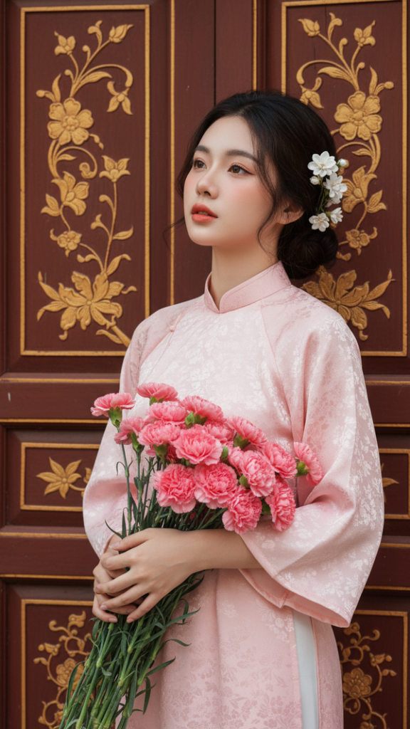 Tạo chân dung cô gái thanh lịch với áo dài và bối cảnh vintage ấm áp cho ngày Tết